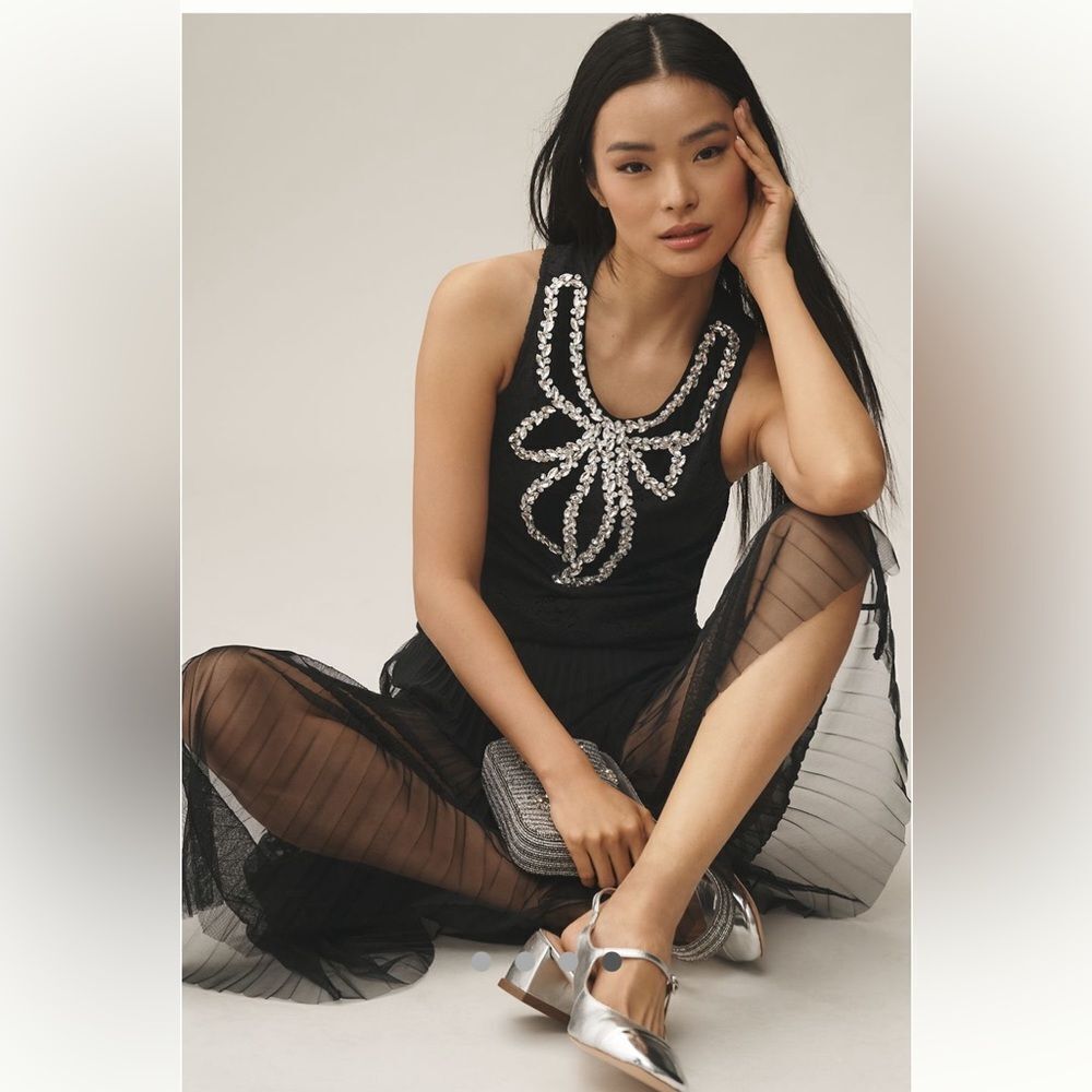 Anthropologie Maeve Crystal Bow Embellished Tank XXS